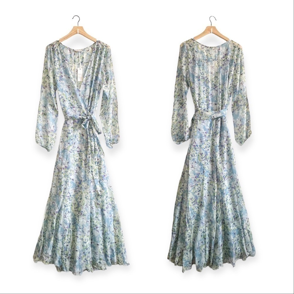 NWT Eywasouls Malibu | Lara Long Sleeve Dress., blue floral, Size M/L - Picture 3 of 16